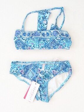 Seafolly Gypsy Dream Mini Tube Bikini Swim Set Aqua Sky Girls 6